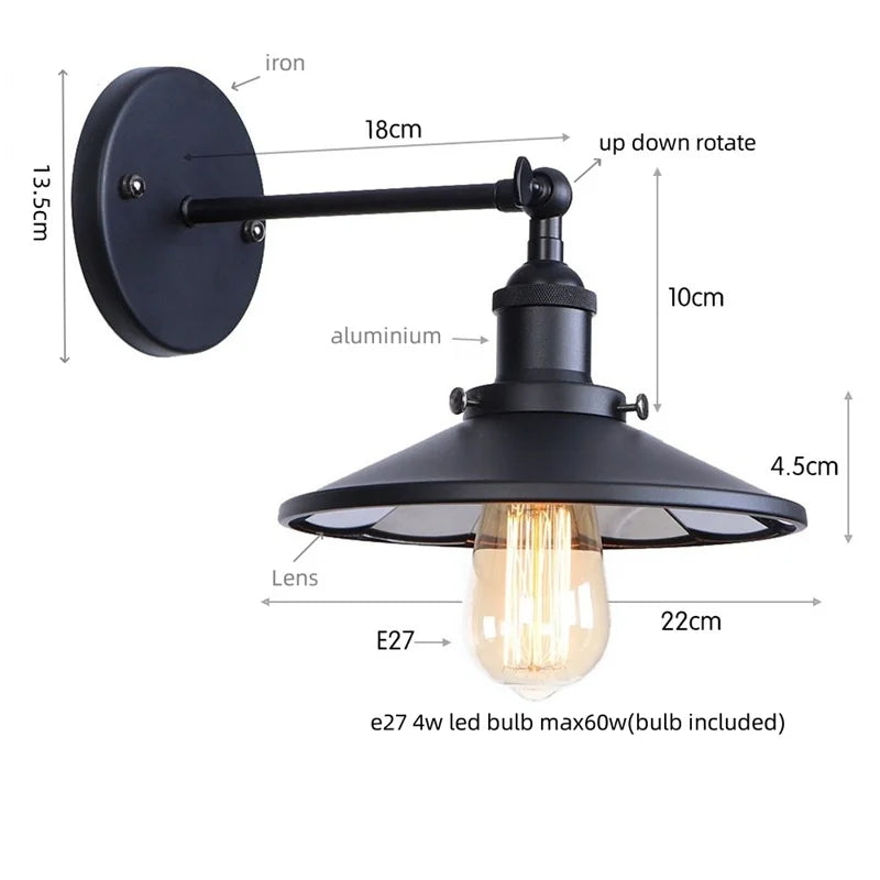 Afralia™ Vintage LED Wall Lights Pull Chain Lens Stair Aisle Bedside Lamp Iron Lightings