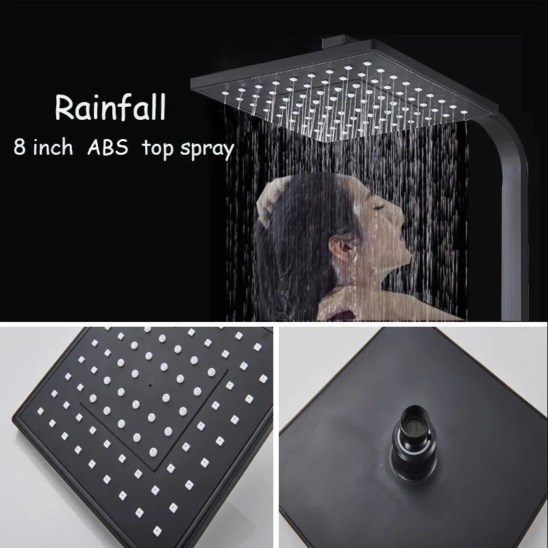 Afralia™ Black Stainless Steel Shower Faucet Set with Waterfall Outlet - Chrome Bathtub Tap