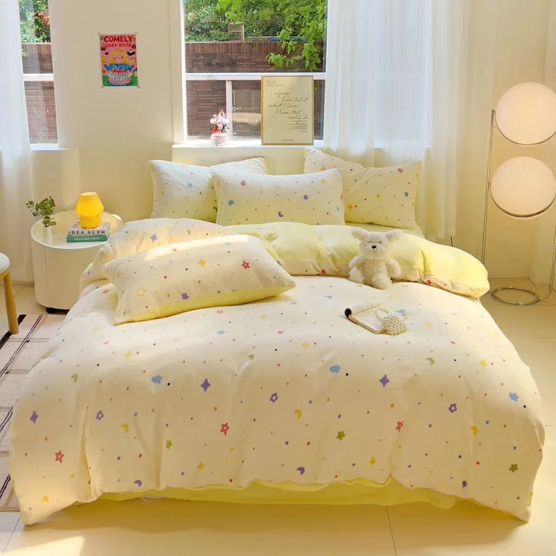 Afralia™ Snowflake Velvet Cute Cartoon Flower Bedding Set for Single Queen