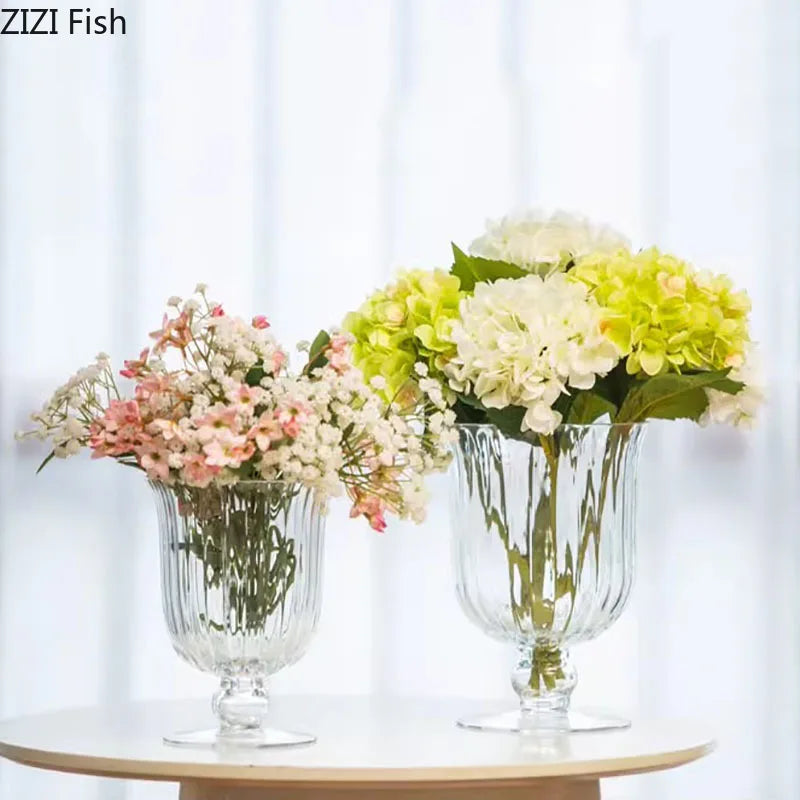 Afralia™ Tall Cup Glass Vase with Artificial Flowers for Desk Decoration