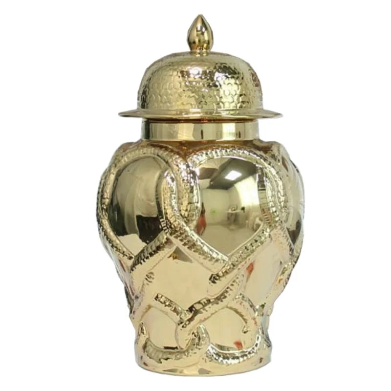 Afralia™ Checkmate Ceramic Jar with Gold Cross Cord, Porcelain Flower Vase and Storage Tank