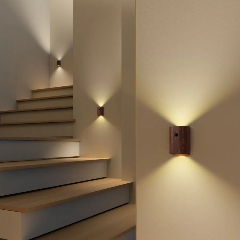 Afralia™ Wooden Motion Sensor Night Light: Rechargeable LED Wireless Wall Lamp