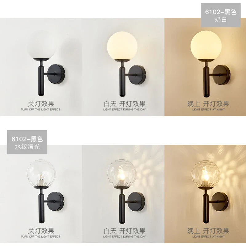 Afralia™ Modern Gold Glass Ball Wall Lamp Sconce for Dining Bathroom Bedroom Lighting