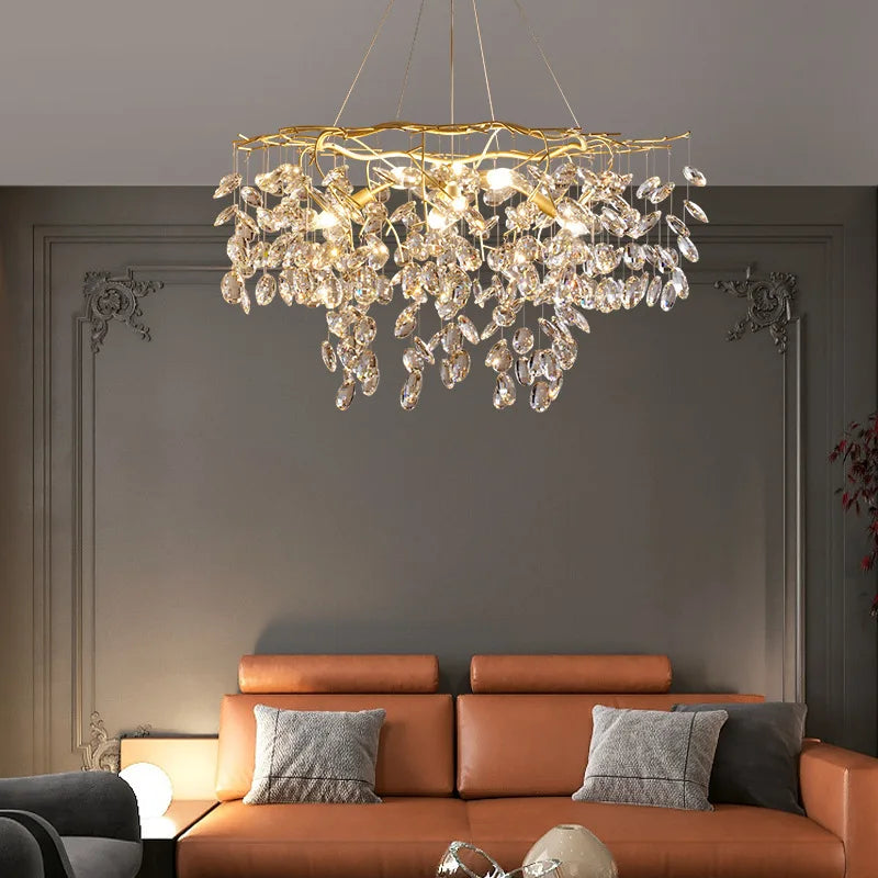 Afralia™ Crystal Branch Pendant Chandelier for Indoor Decoration Luminaria Fixtures