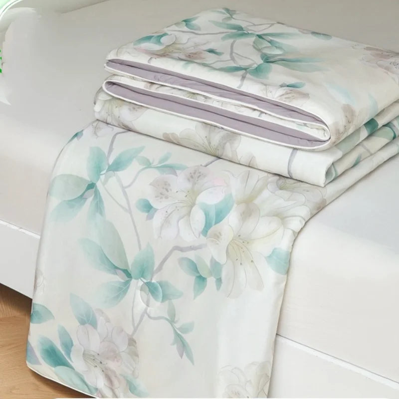 Afralia™ Knitted Cotton Print Summer Quilt, Silk Soft Blanket