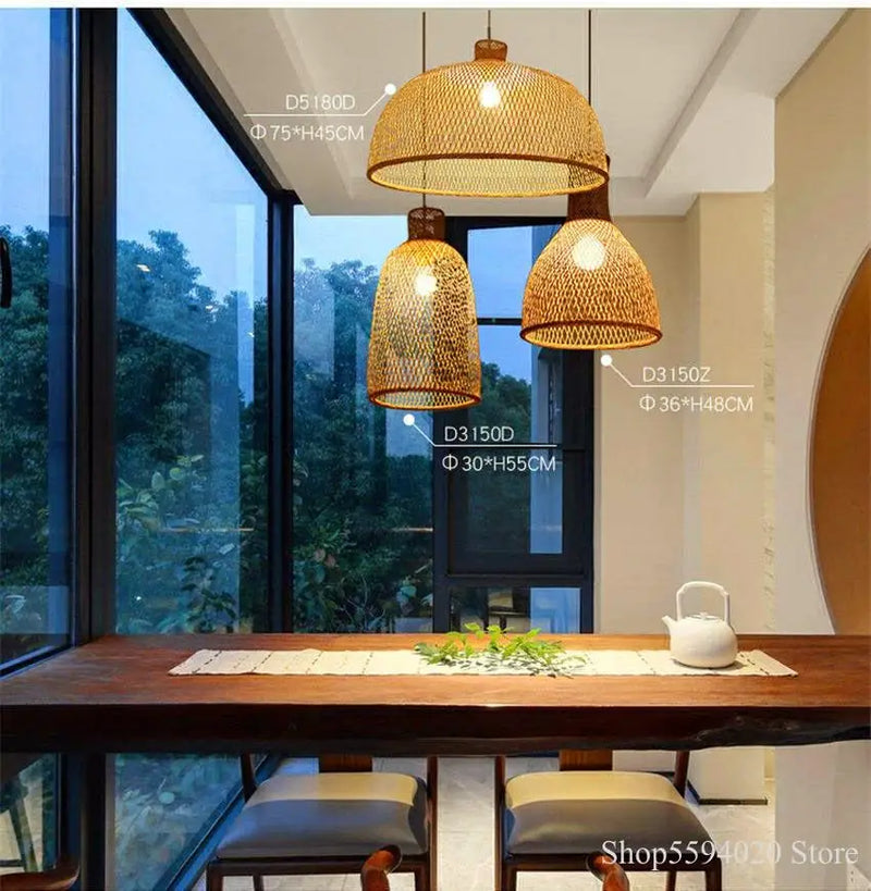 Afralia™ Vintage Chinese Bamboo Art Pendant Light - Wood Suspension Fixture