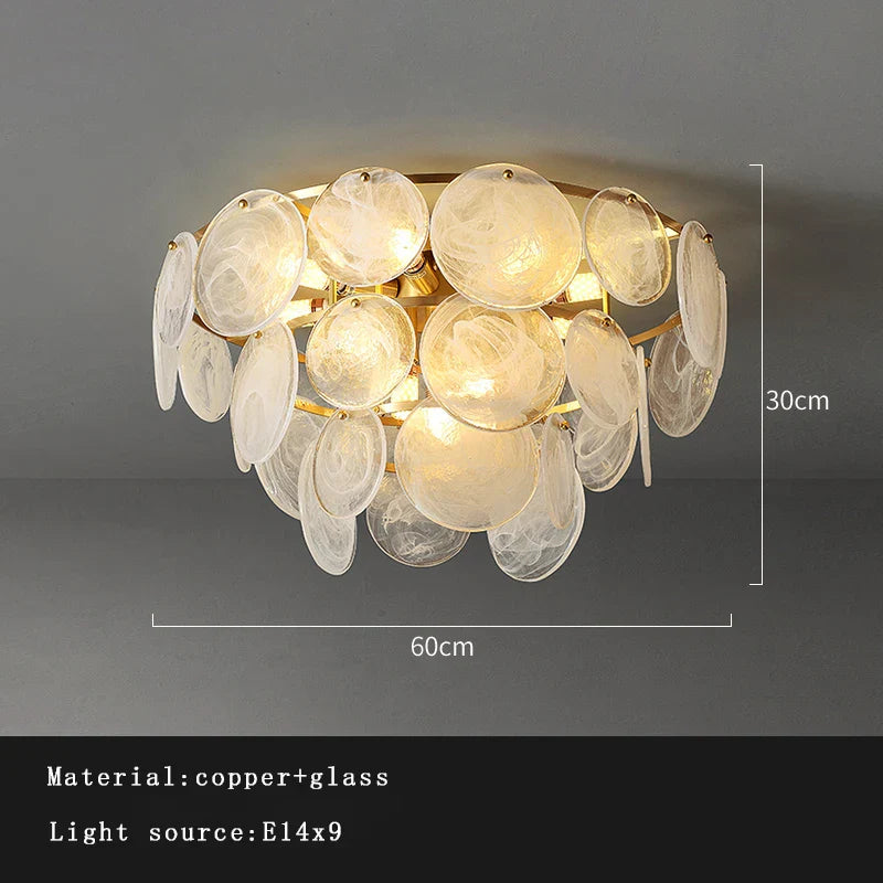 Afralia™ Copper Glass Ceiling Chandelier Dimmable Luxury Round Home Decor Lighting
