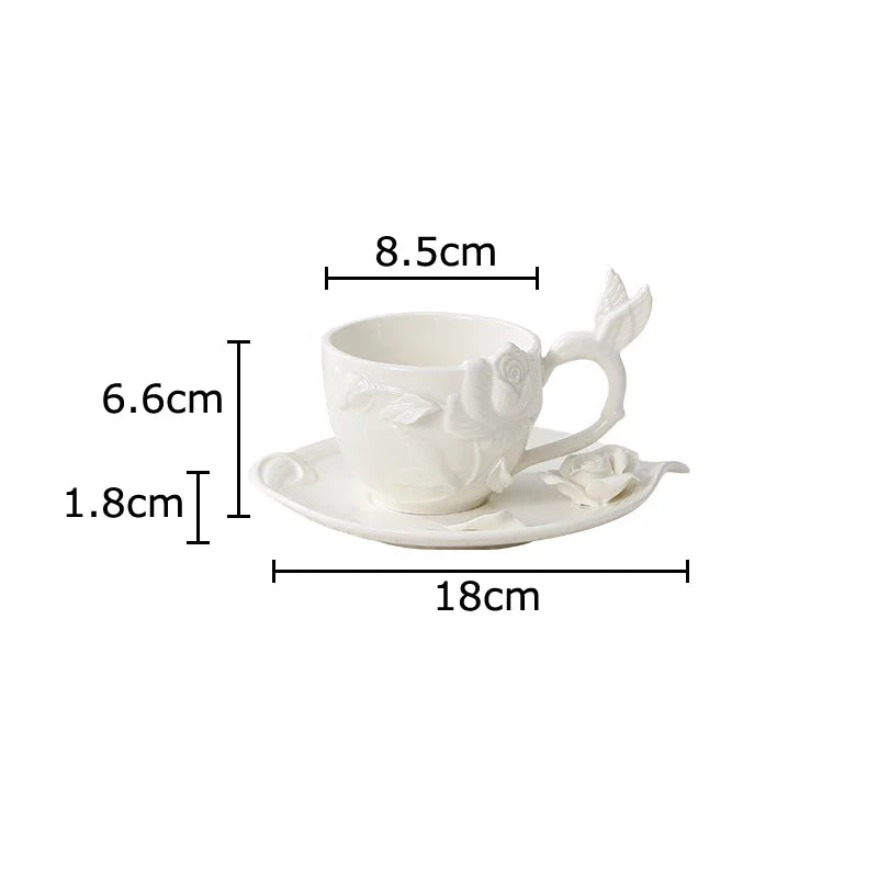 Afralia™ Rose Floral Ceramic Cup&Saucer Set for Elegant Dining and Coffee Enjoyment