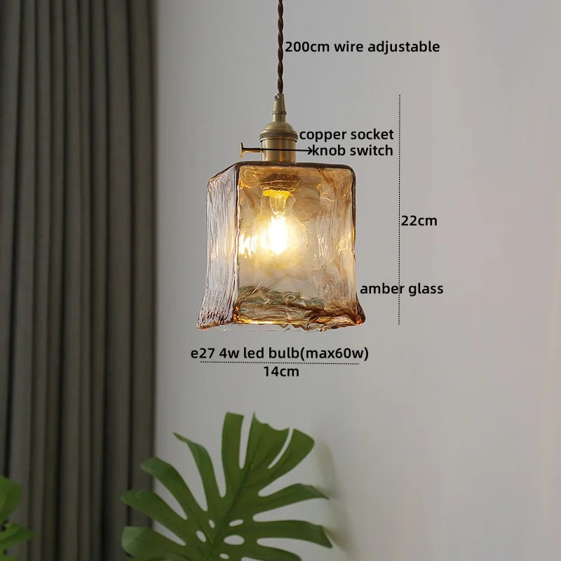 Afralia™ Copper Glass LED Pendant Lamp with Knob Switch - Modern Hanging Light Fixtures