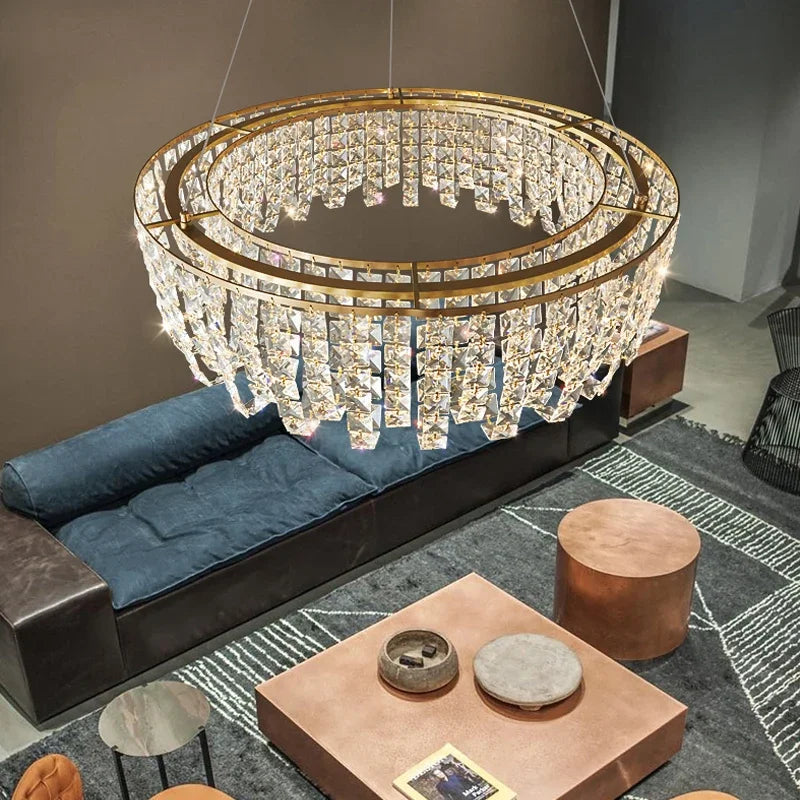 Afralia™ Copper Crystal Chandelier Living Room Bedroom Dining Lighting Device