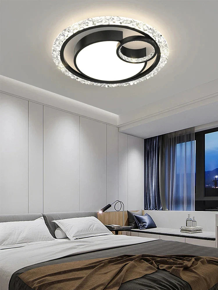 Afralia™ Golden Crystal LED Ceiling Lamps for Bedroom Kitchen Bathroom - Luxury Chandeliers