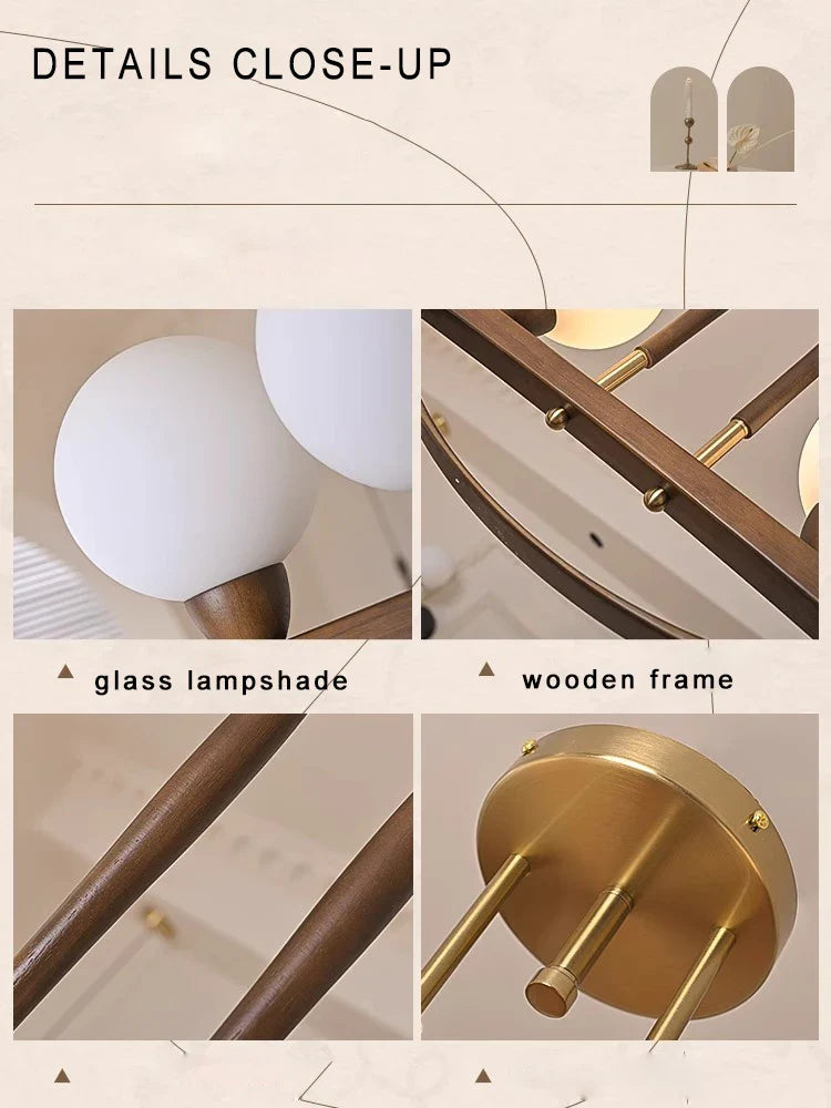 Afralia™ Wood Pendant Lights Dimmable E27 Glass Ball Designer Lampe