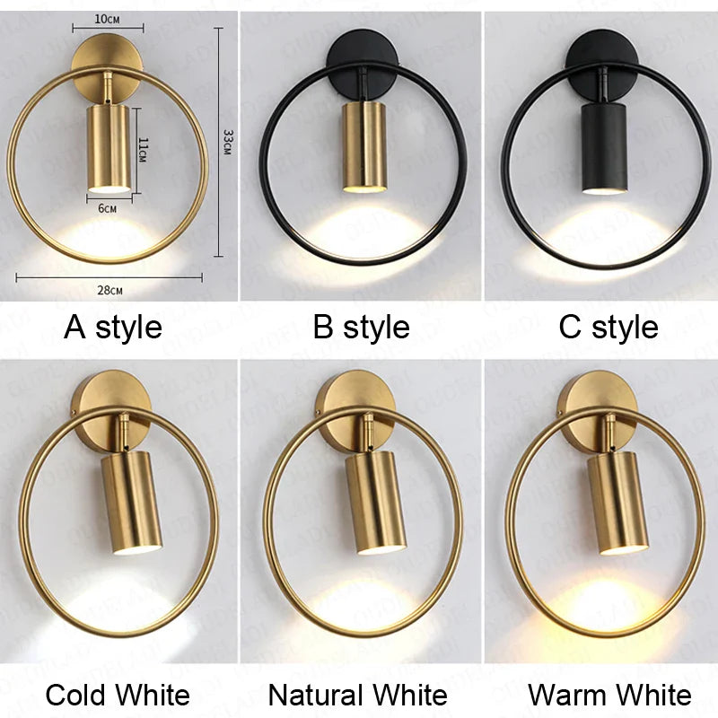 Afralia™ Brass Ring LED Wall Light for Home Decor and Ambiance