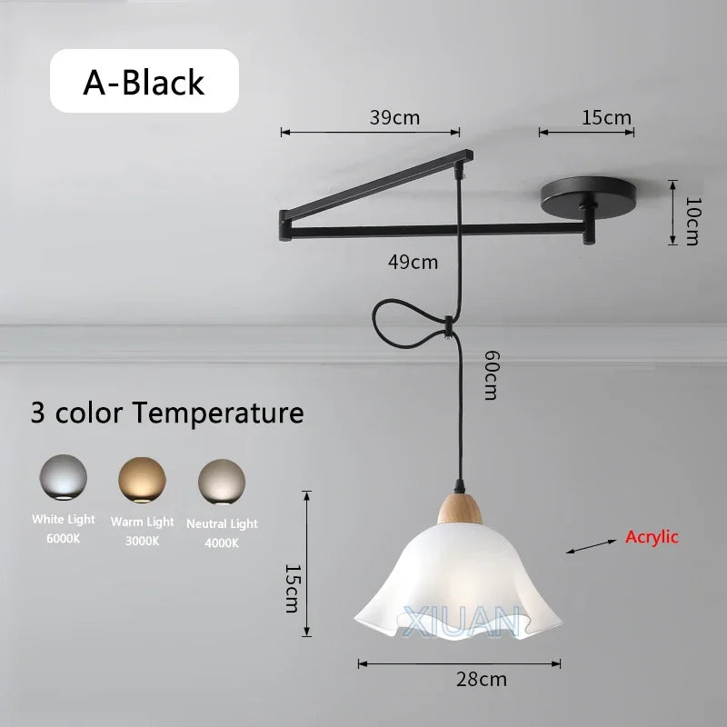 Afralia™ Modern Swing Arm Pendant Lamps PE Metal Sconces Dining Hanging Light