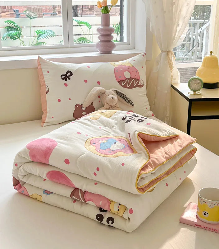 Afralia™ Cartoon Printed Summer Lightweight Cooling Blanket for Kids and Students.