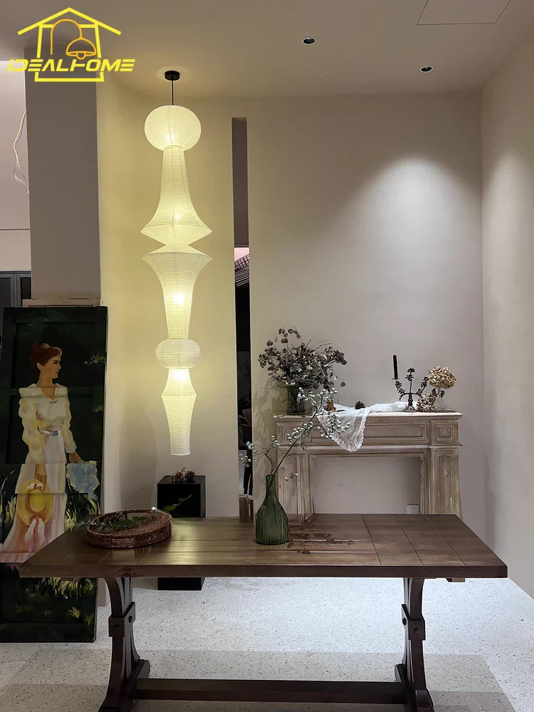 Afralia™ Wabi-sabi Rice Paper Pendant Lights LED E27 Home Decor Staircase Villa Study