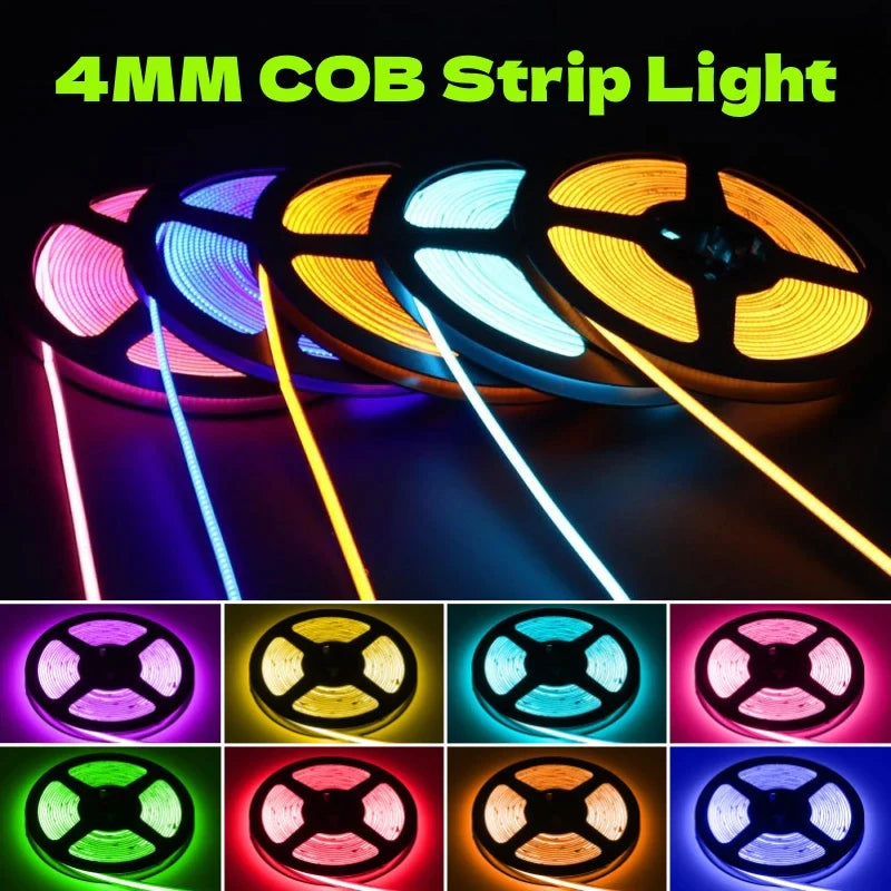 Afralia™ 4mm COB LED Strip Lights - Ultra Slim & Colorful - 480Led/M Linear Tape Lighting