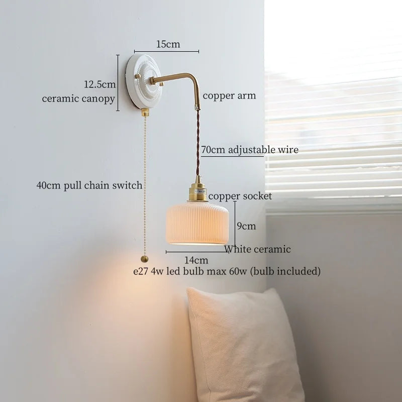 Afralia™ Copper Arm Vintage LED Wall Lamp 70CM Adjustable Wire Living Room Bedroom Light
