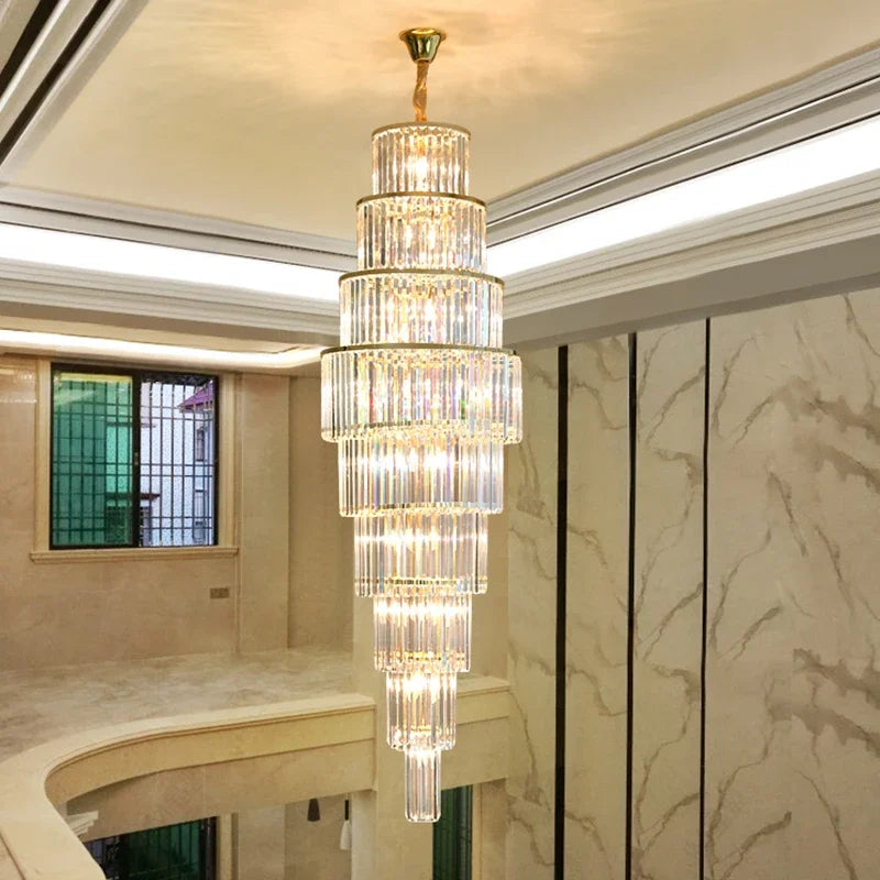 Afralia™ Crystal Spiral Staircase Chandelier - Elegant Luxury Lighting for Hotel and Living Room