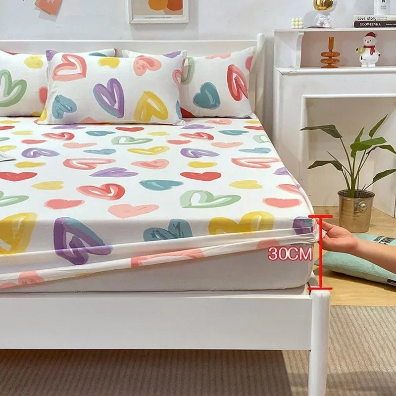 Afralia™ Queen Size Cotton Fitted Sheet Set with Cute Print, Soft and Skin-friendly Bed Cover
