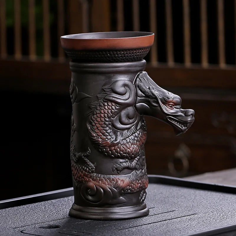 Afralia™ Dragon Tea Leaf Funnel Filter for Kung Fu Tea, Ceramic Table Decor