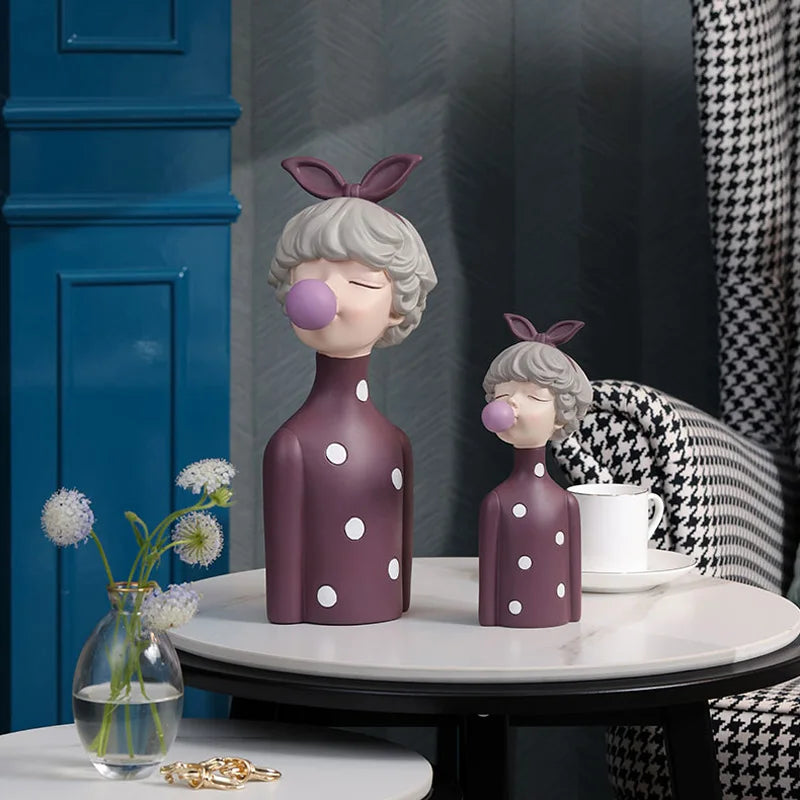 Afralia™ Bubble Gum Girl Statue: Modern Room Decor & Birthday Gift