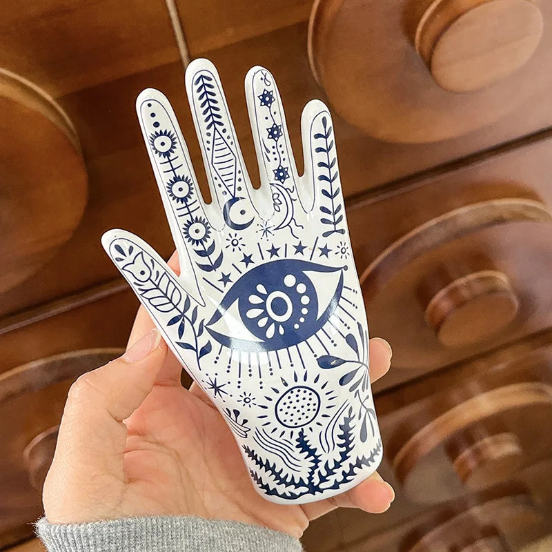 Afralia™ Ceramic Witch Palmistry Hand Jewelry Holder Stand Mystic Fortune Teller Figurine