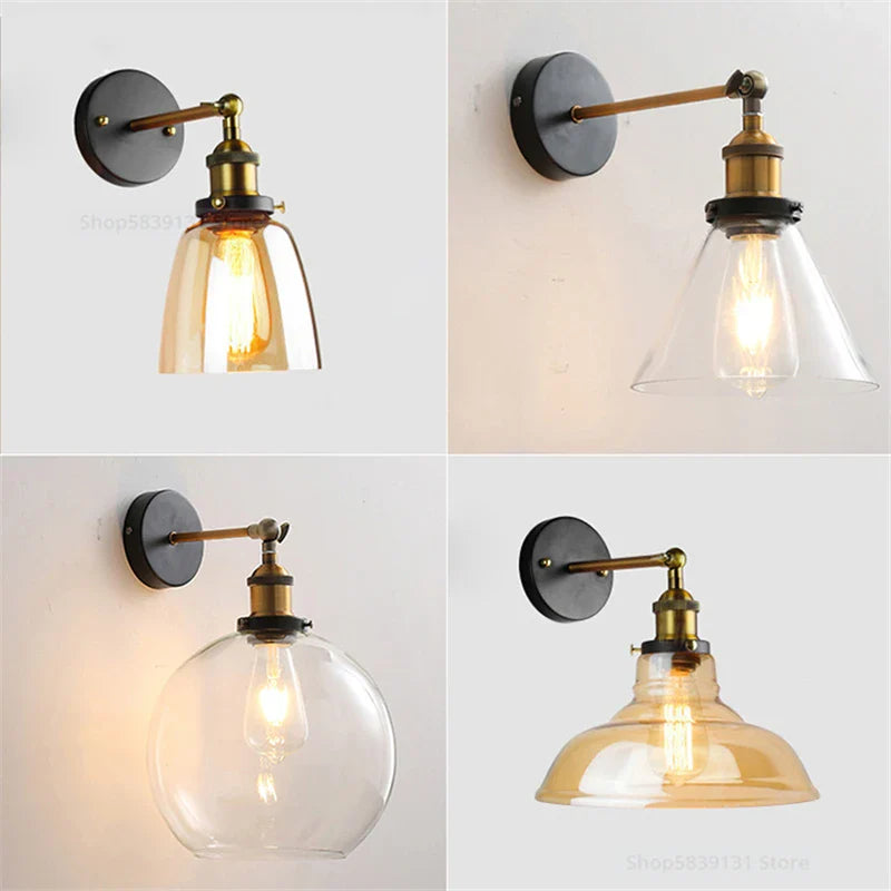 Afralia™ Industrial Vintage Loft Glass Iron Wall Sconce, Edison E27 Wall Light Fixtures