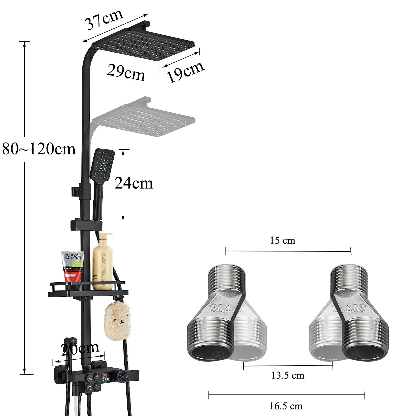 Afralia™ Digital Display Thermostatic Shower Faucet Set, Rain Shower Column, Wall Mount - Black/Chrome