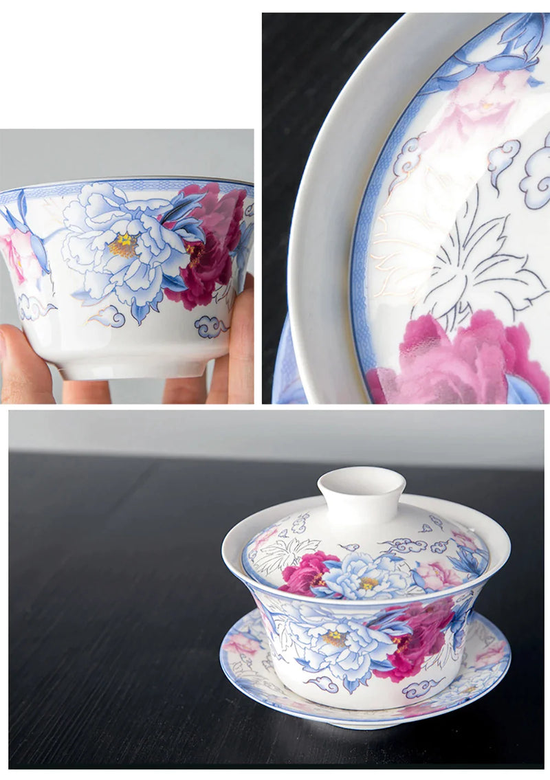 Afralia™ 350ml Ceramic Gaiwan Porcelain Tea Cup Set