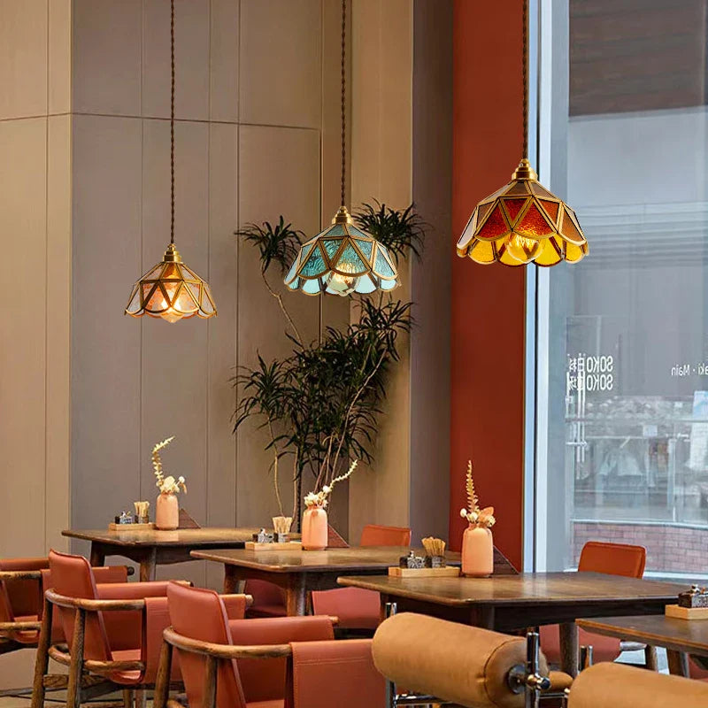 Afralia™ Nordic Glass LED Pendant Light - Vintage Brass Hanglamp for Cafe, Living Room