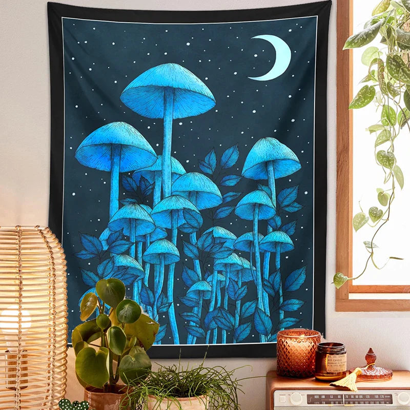 Moon Mushroom Afralia™ Tapestry Psychedelic Forest Wall Tapestries - Bohemian Room Decor