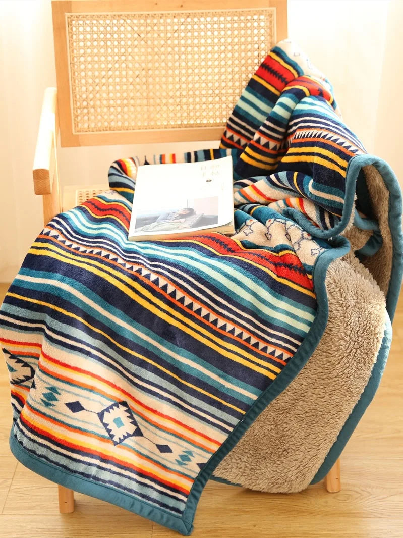 Afralia™ Bohemian Winter Blanket, Double-Layer Coral Fleece, Thick & Warm for Sofa Nap