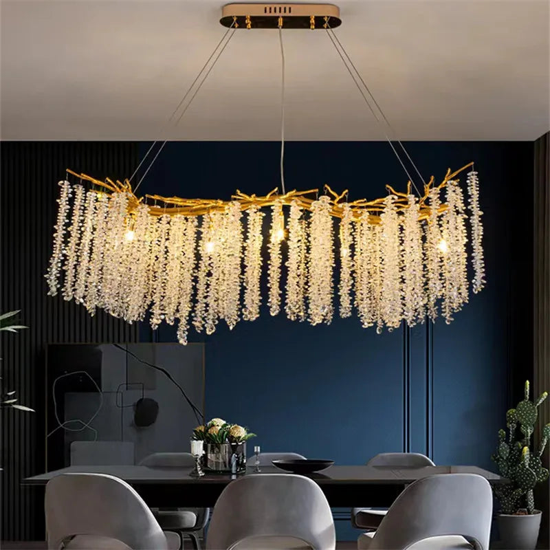 Afralia™ Gold Crystal Chandelier: Modern Luxury Hanging Branches, for Dining Kitchen Living Bedroom