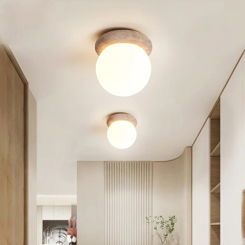 Afralia™ Yellow Travertine LED Ceiling Light Fixture for Modern Home Decor