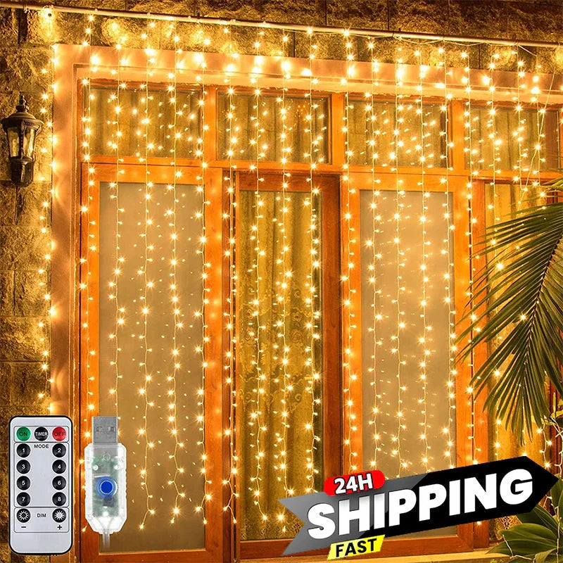 Afralia™ Festive LED String Lights with 8 Modes Remote Control for Christmas Décor