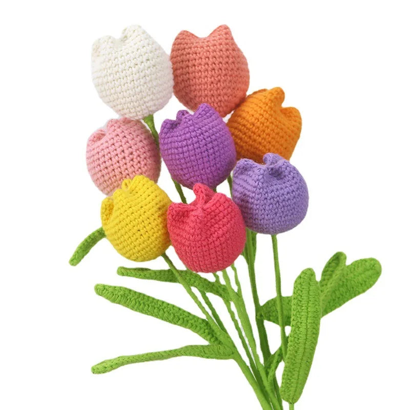 Afralia™ Handmade Knitted Crochet Tulips for Home Decor - Set of 1