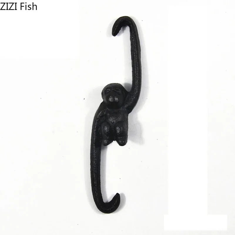 Afralia™ Monkey S Shape Hook Shelf: Cast Iron Decorative Coat Rack for Pastoral Outdoor Decor