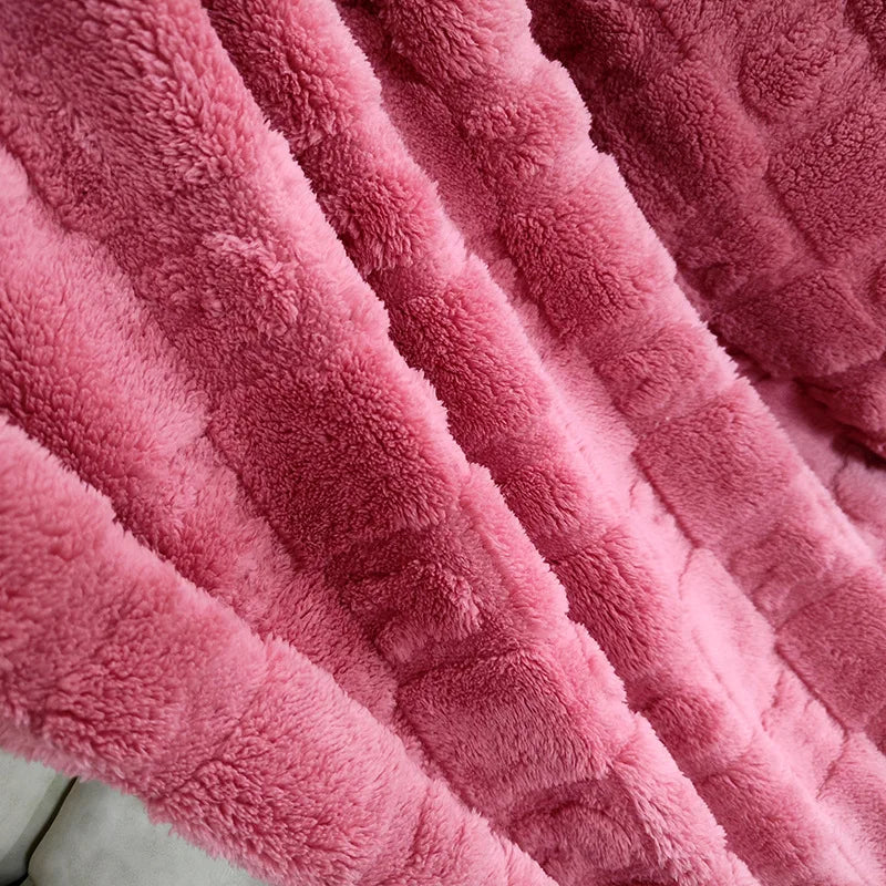 Afralia™ Solid Jacquard Coral Fleece Blanket | Multi-Purpose Sofa Throw Blanket