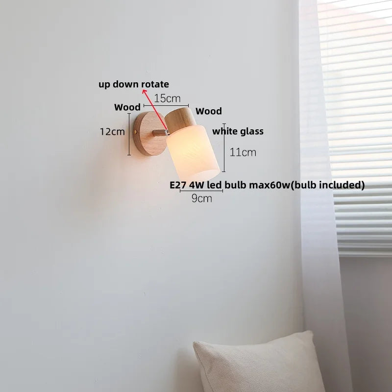 Afralia™ White Glass LED Wall Sconce Wood Modern Home Decor Mirror Light