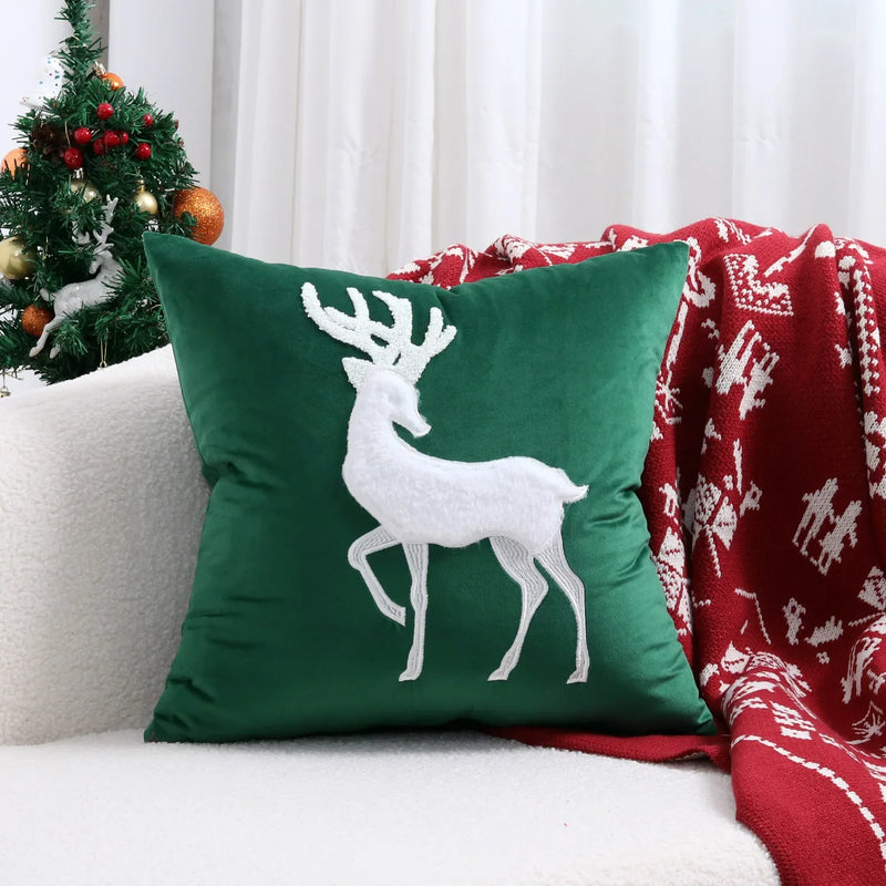 Afralia™ Christmas Elk Embroidered Pillow Cover 45x45cm Festive Decorative Cushion