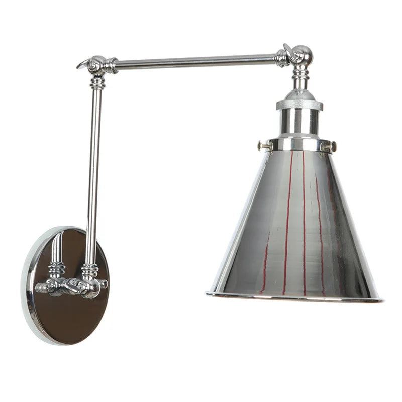 Afralia™ Silver Iron LED Swing Arm Wall Lights, Industrial Style, Plug-In, Stair & Bedside Lamp