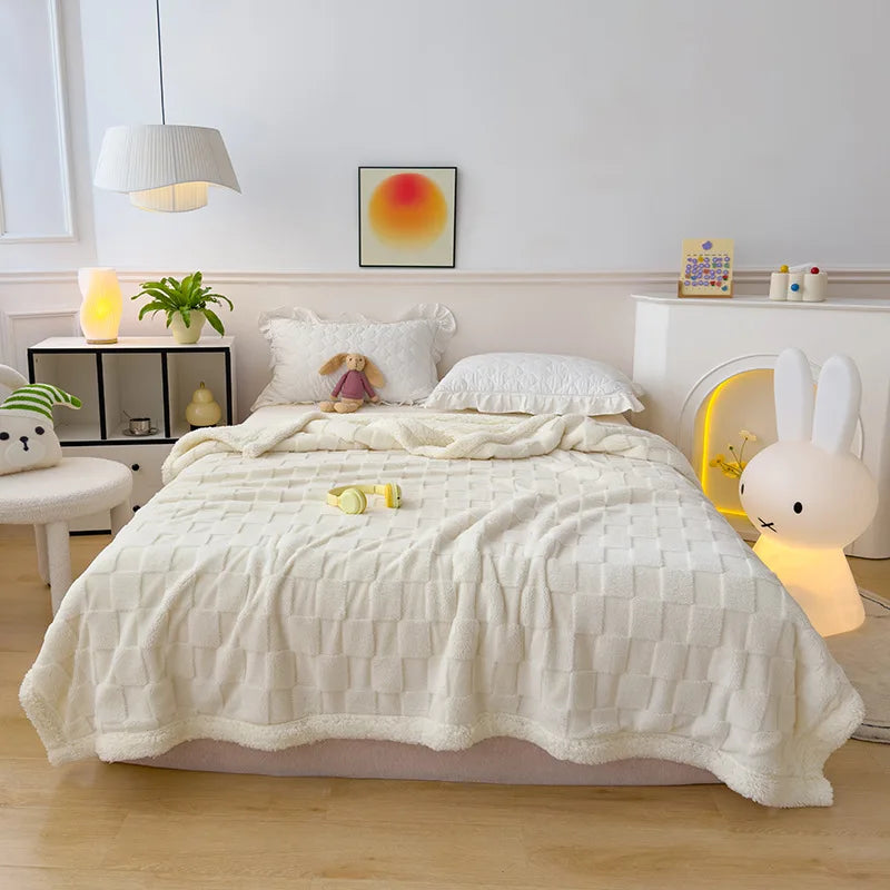 Afralia™ Checkerboard Faux Lamb Fleece Blanket: Soft, Cozy, Dual Sided Sofa Cover, Machine Washable