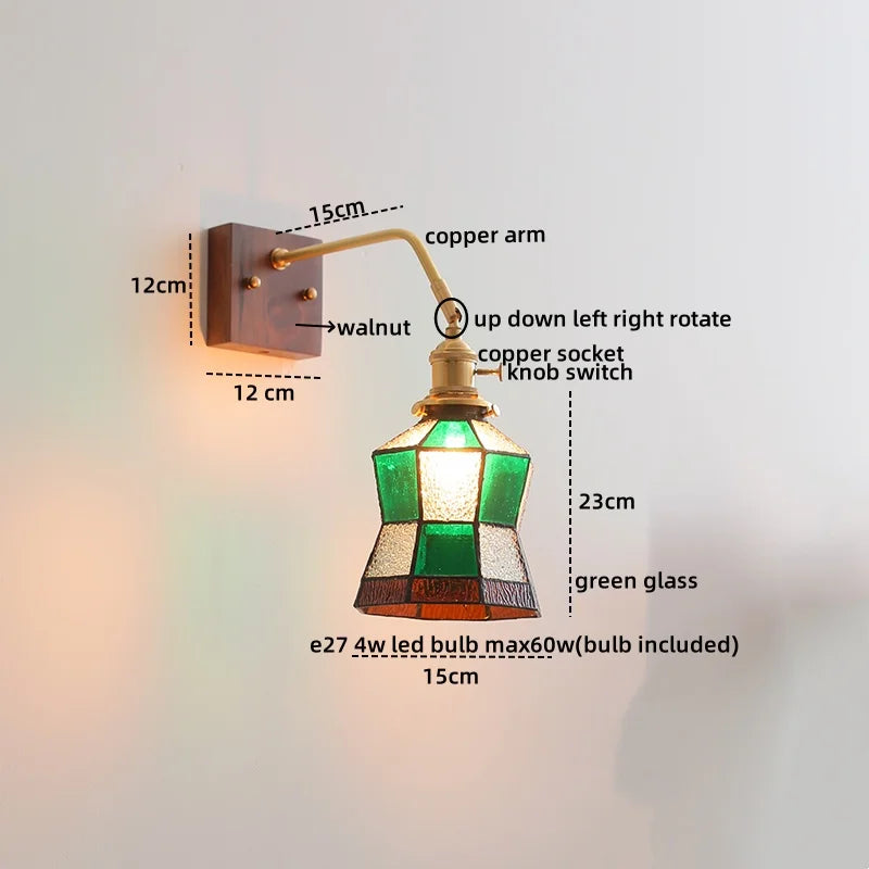 Afralia™ Walnut Copper LED Wall Lights Fixture with Pull Chain Switch - Modern Bedside Lamp