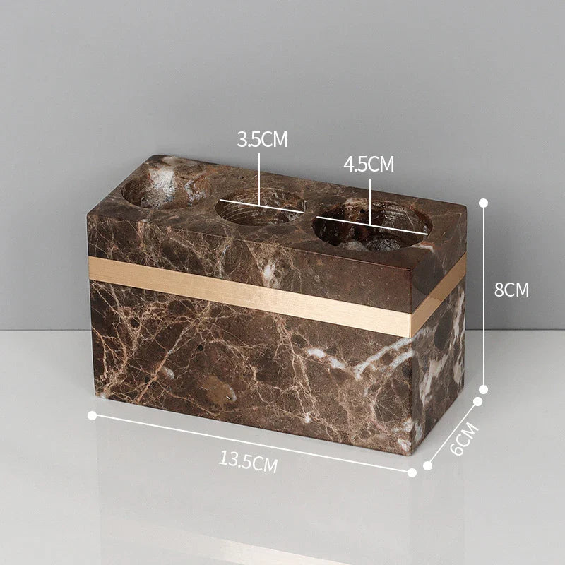 Afralia™ Emperador Dark Marble Bathroom Set: Toothbrush Holder, Soap Dispenser, Luxury Accessories
