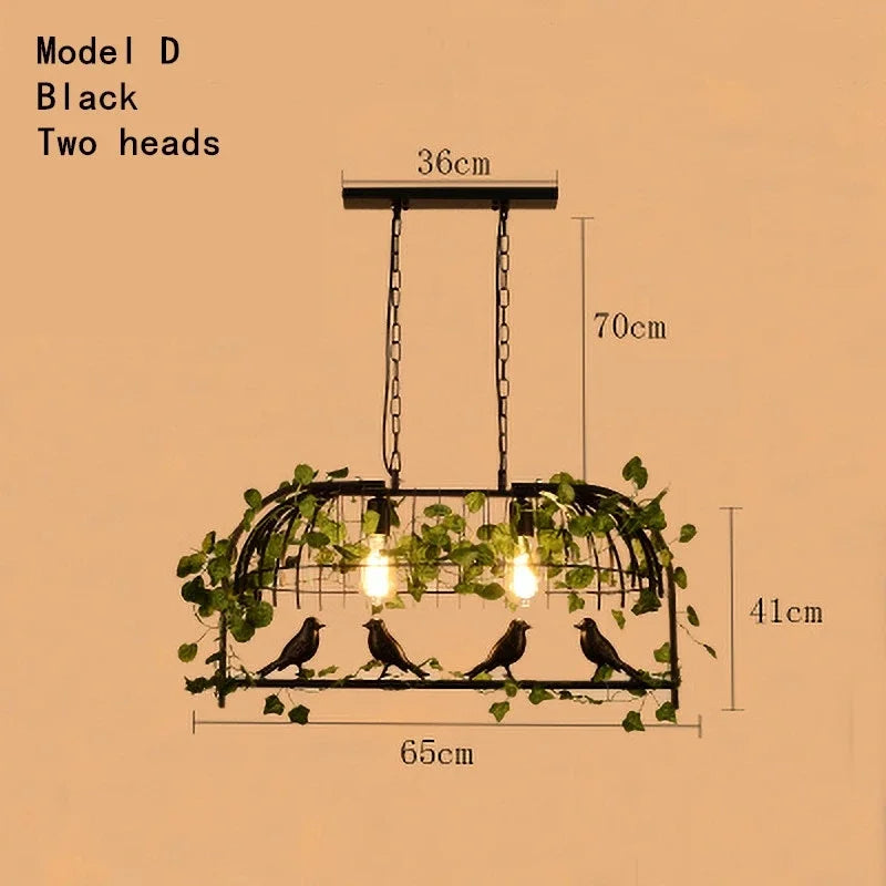 Afralia™ Green Leaf Bird Cage Chandelier for Dining Table and Garden Decor