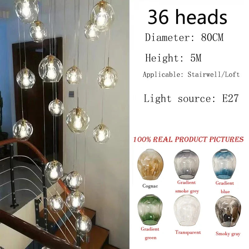 Afralia™ Rotating Stairwell LED Chandelier Glass Ball Modern Minimalist Nordic Long Chandelier