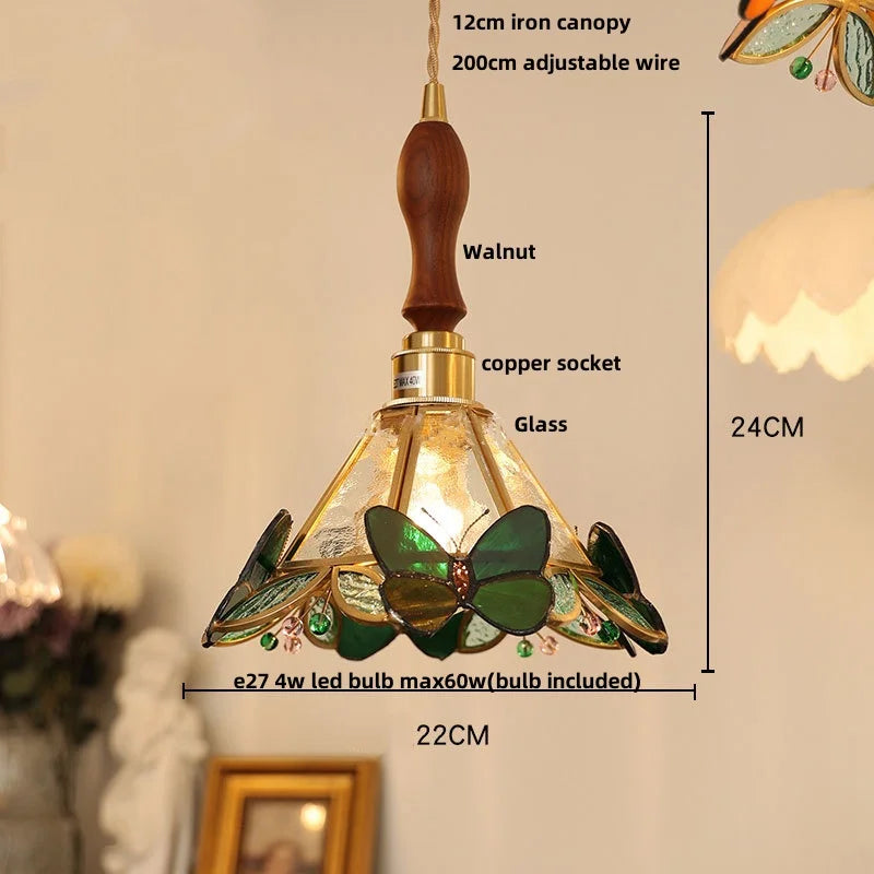 Afralia™ Clear Glass LED Pendant Light Tiffany Butterfly Hanging Lamp