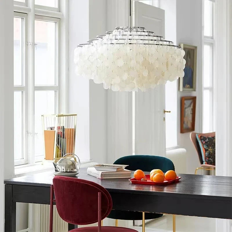 Afralia™ Modern Luxury Shell Chandelier Lighting Gold/Chrome Metal Pendant Light for Home Decor