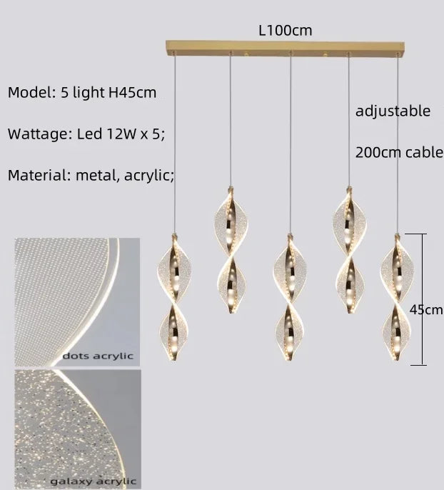 Afralia™ Spiral Gold LED Chandelier Acrylic Pendant Lights for Modern Bedside Stairs